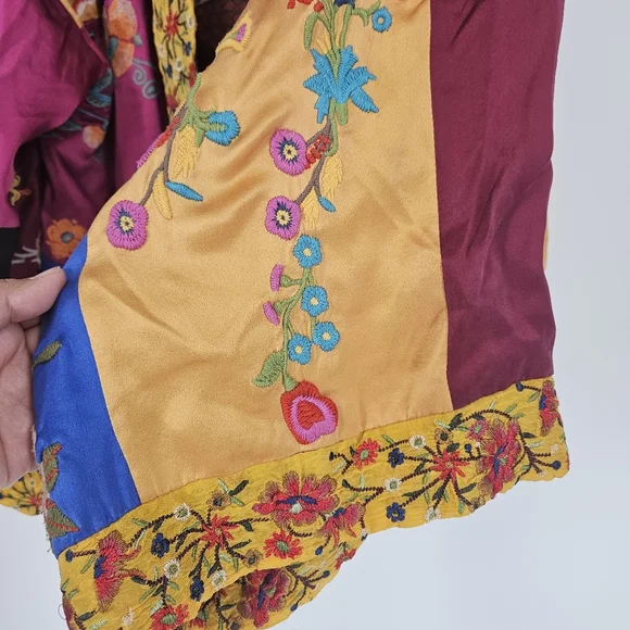 Johnny Was Floral Embroidered Silk Open Front Kimono Cardigan - Picture 7 of 16